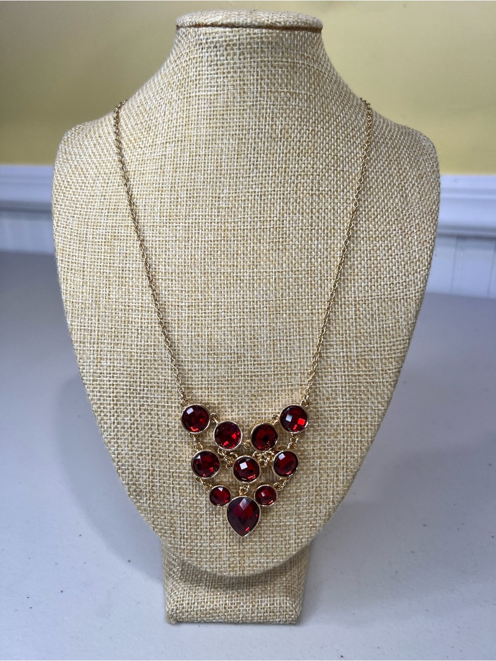 Liz Claiborne Gold-Tone Necklace with Deep Red Gemstones